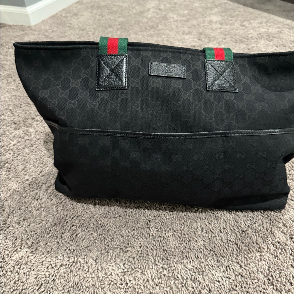 Gucci Black Duffel/Diaper Bag with Green and Red Accents